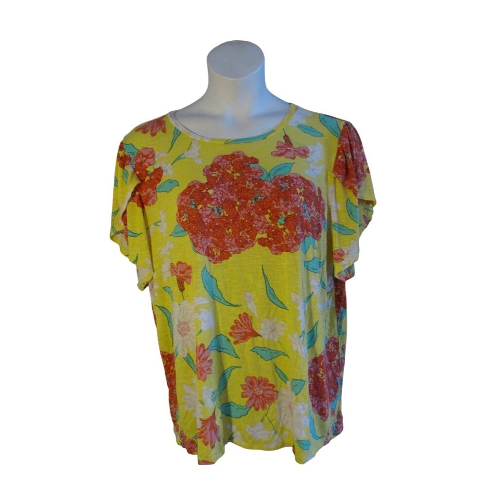LuLaRoe 3X 3XL Yellow Green Pink Jersey Knit OLIVE Shirt Top Tee